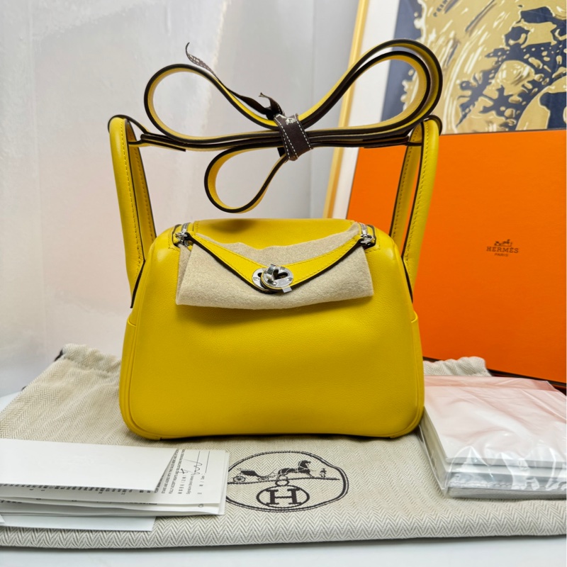愛馬仕 Hermes mini lindy 那不勒斯黃銀扣 swift皮 u刻 手袋 斜挎包-0