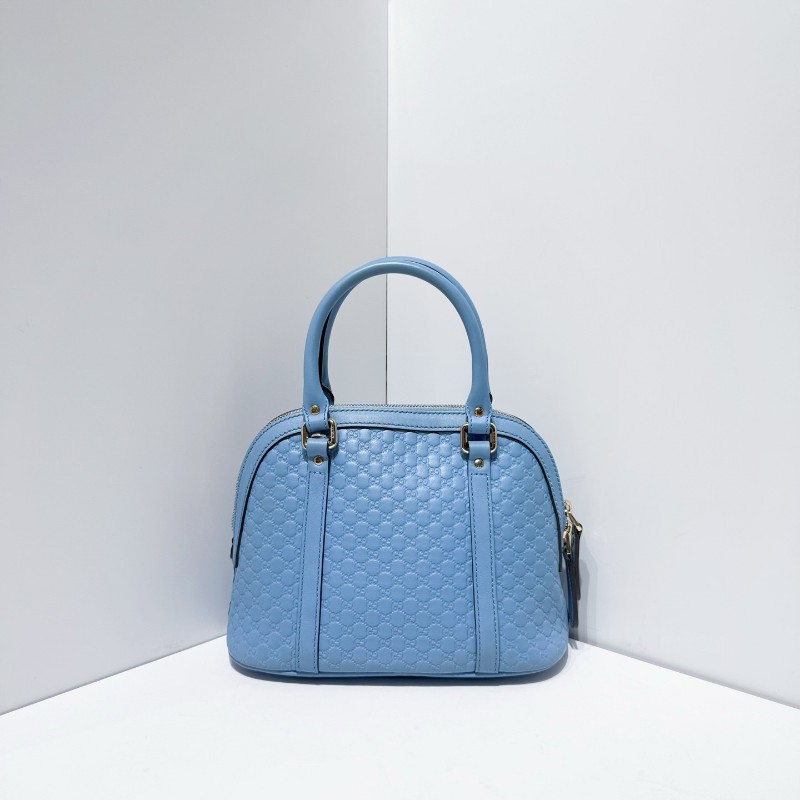 Gucci/古馳 雙G老花牛皮壓紋小號貝殼包 藍金配色手提包 肩背包-1