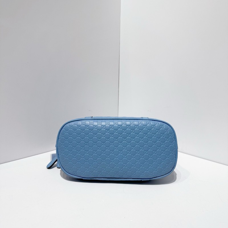 Gucci/古馳 雙G老花牛皮壓紋小號貝殼包 藍金配色手提包 肩背包-4