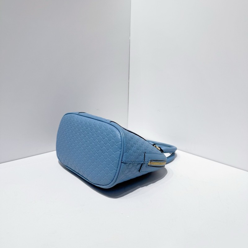 Gucci/古馳 雙G老花牛皮壓紋小號貝殼包 藍金配色手提包 肩背包-6