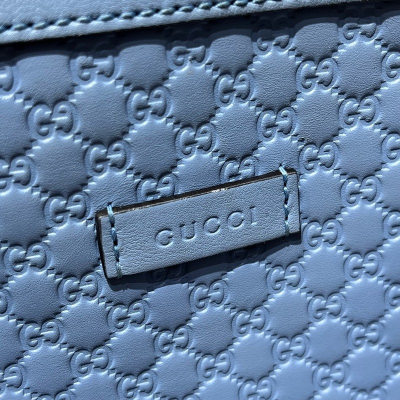 Gucci/古馳 雙G老花牛皮壓紋小號貝殼包 藍金配色手提包 肩背包-9