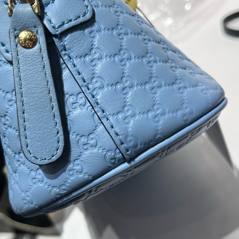 Gucci/古馳 雙G老花牛皮壓紋小號貝殼包 藍金配色手提包 肩背包-11