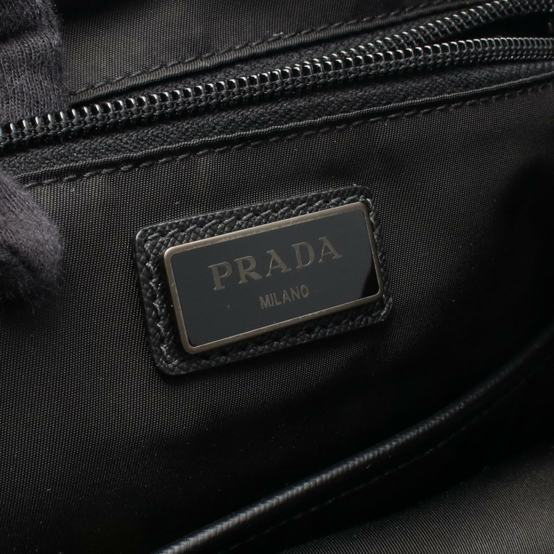 PRADA 背包 2VZ135 尼龍十字紋皮革 黑色海軍藍 二手男款-3