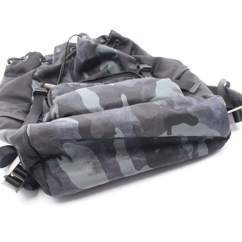 PRADA 背包 2VZ135 尼龍十字紋皮革 黑色海軍藍 二手男款-5
