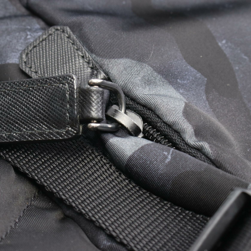 PRADA 背包 2VZ135 尼龍十字紋皮革 黑色海軍藍 二手男款-6