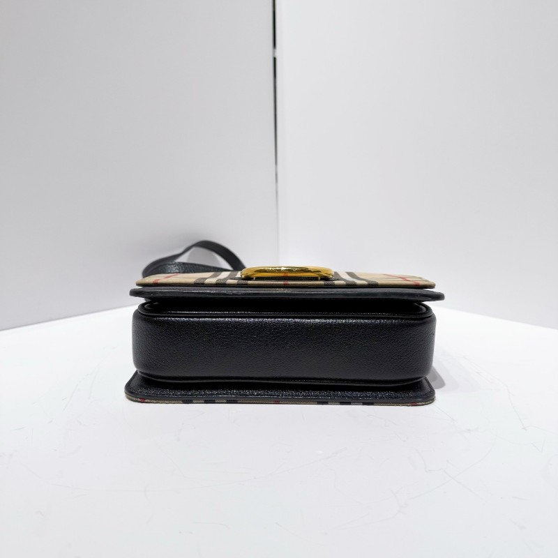 Burberry 經典格紋 馬鞍包 帆布拼皮 肩背斜背包-5