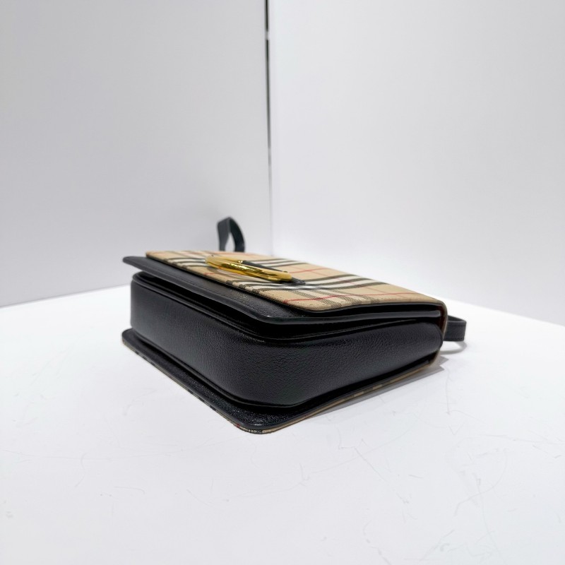 Burberry 經典格紋 馬鞍包 帆布拼皮 肩背斜背包-7