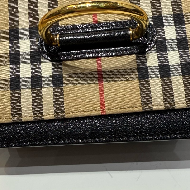 Burberry 經典格紋 馬鞍包 帆布拼皮 肩背斜背包-9