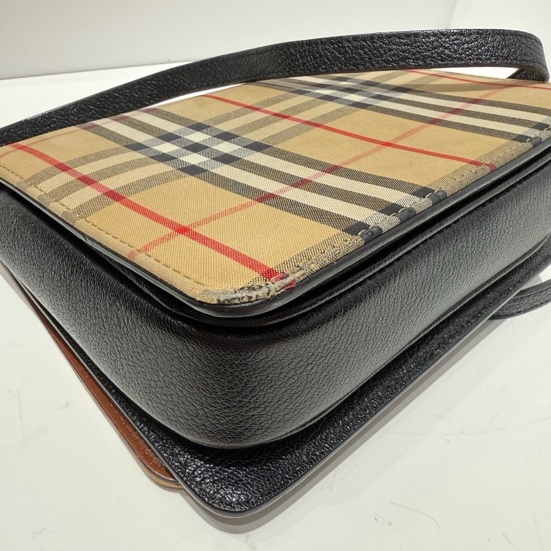 Burberry 經典格紋 馬鞍包 帆布拼皮 肩背斜背包-13