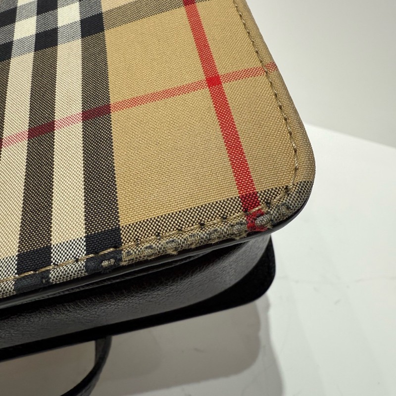 Burberry 經典格紋 馬鞍包 帆布拼皮 肩背斜背包-14