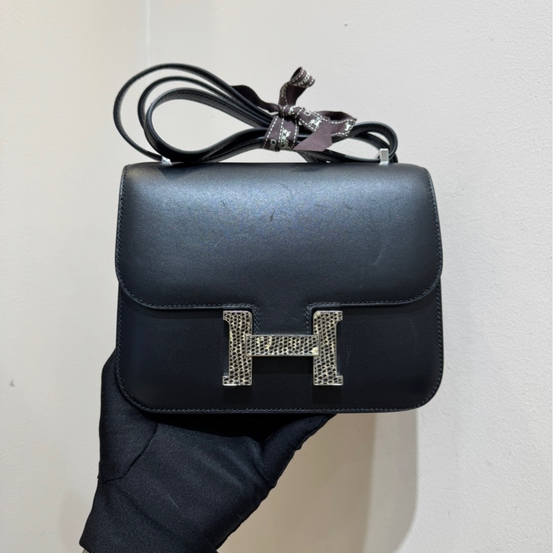 愛馬仕Hermes constance康康19 黑銀蜥蜴扣 斜挎包 單肩包-2