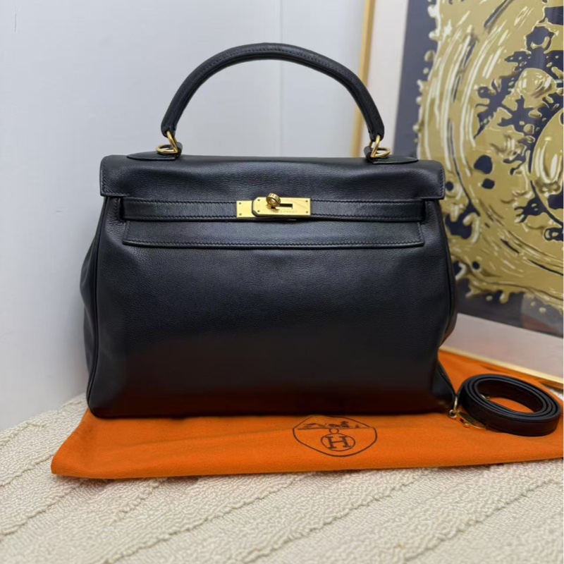 愛馬仕 Hermes kelly32 黑色金扣 手袋 斜挎袋-0