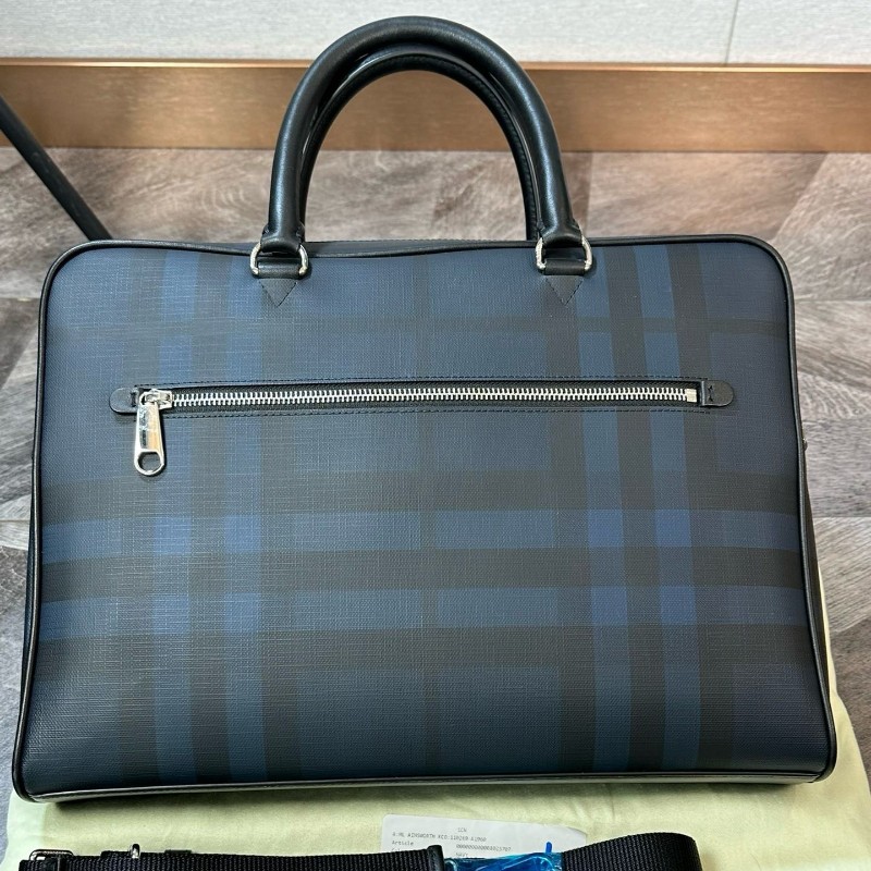 極新✨Burberry 炭黑格紋電腦公事包 公文包 手提包 肩背包-2