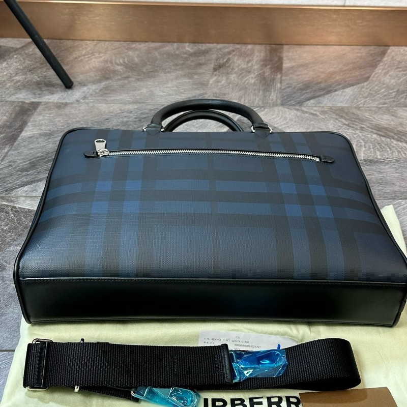 極新✨Burberry 炭黑格紋電腦公事包 公文包 手提包 肩背包-6