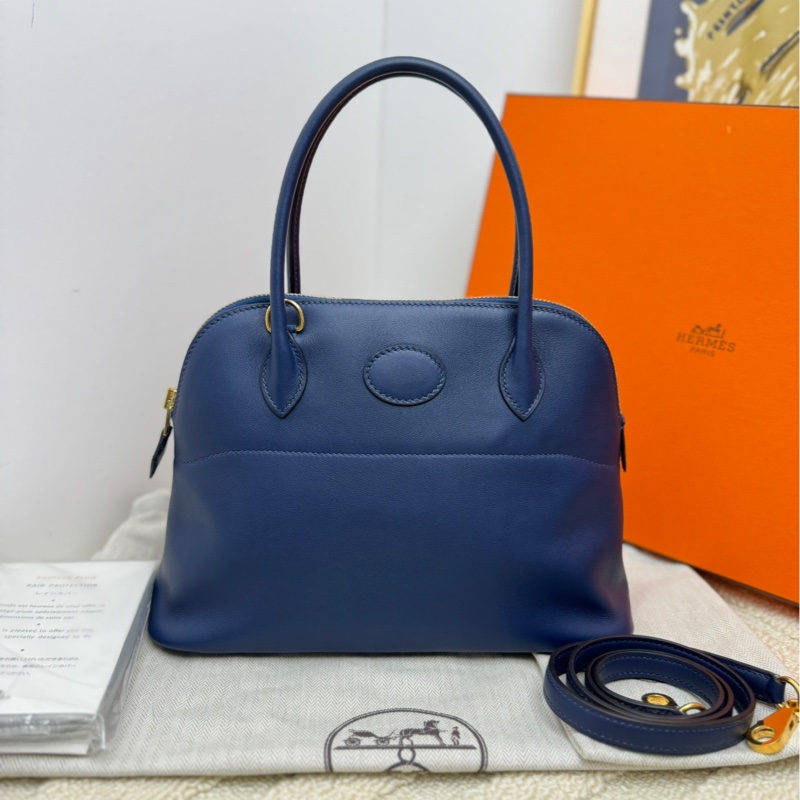 愛馬仕 Hermes bolide27 保齡球7U海軍藍金扣 手袋 斜挎包-0