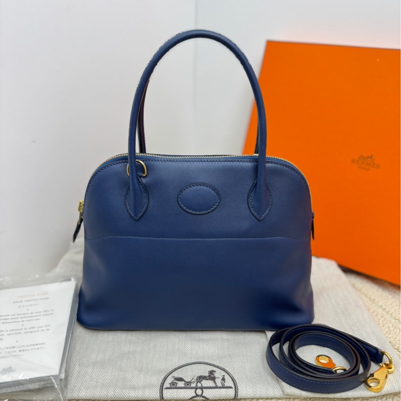 愛馬仕 Hermes bolide27 保齡球7U海軍藍金扣 手袋 斜挎包-1