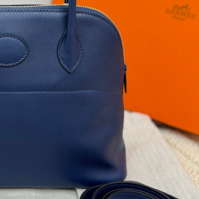 愛馬仕 Hermes bolide27 保齡球7U海軍藍金扣 手袋 斜挎包-8