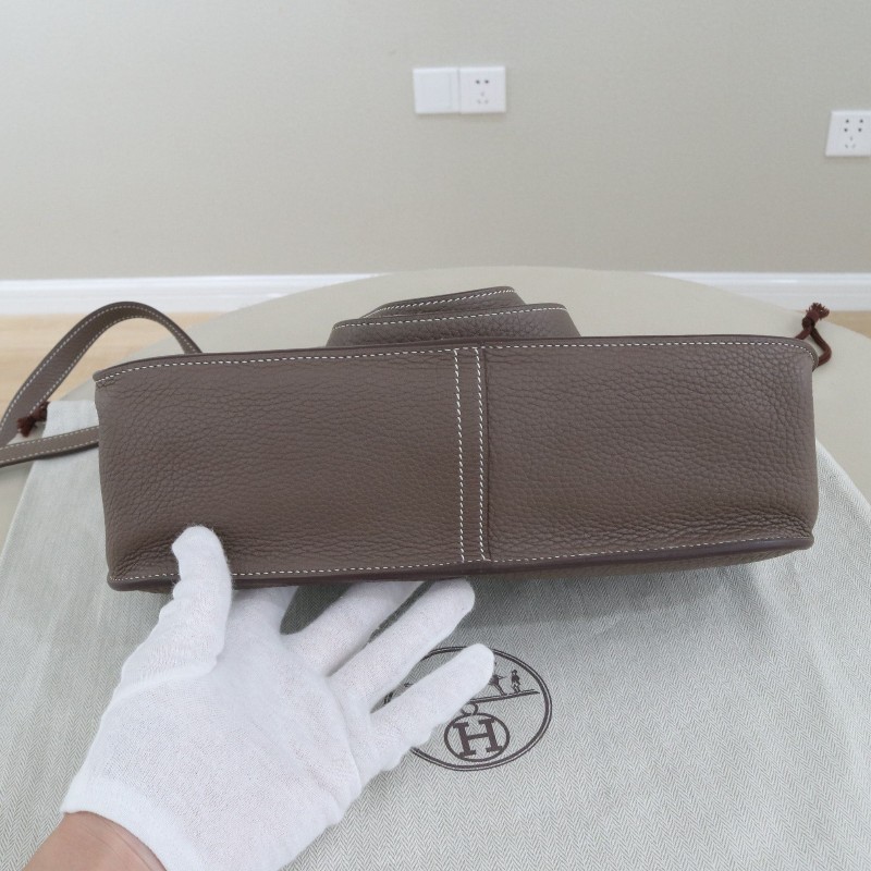 Hermes愛馬仕 Halzan 31 大象灰金扣 tc拼s皮D刻 手提包肩背包-2