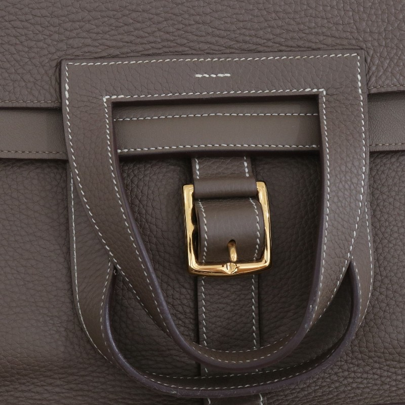 Hermes愛馬仕 Halzan 31 大象灰金扣 tc拼s皮D刻 手提包肩背包-5