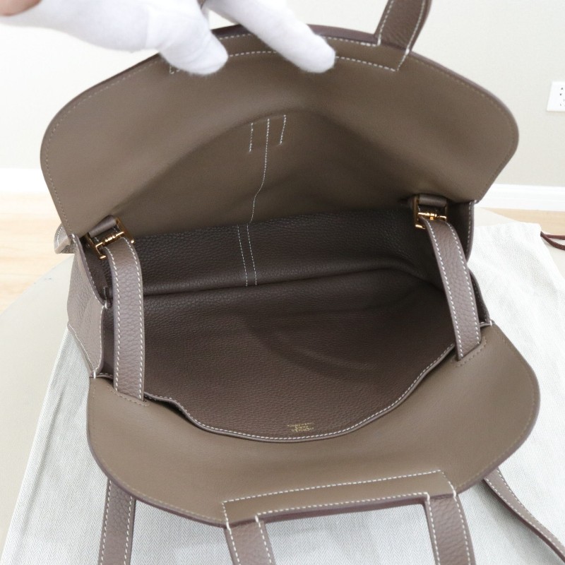 Hermes愛馬仕 Halzan 31 大象灰金扣 tc拼s皮D刻 手提包肩背包-6