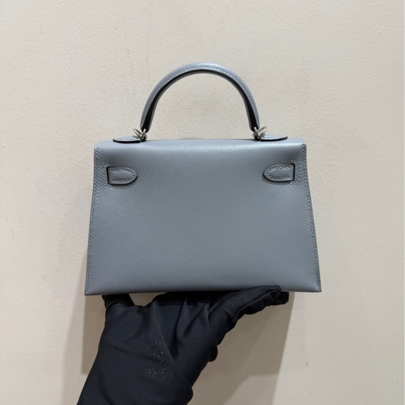 愛馬仕 Hermes mini Kelly二代 銀扣 madame皮 藍灰色調P0 木偶灰 手袋 斜挎包-2