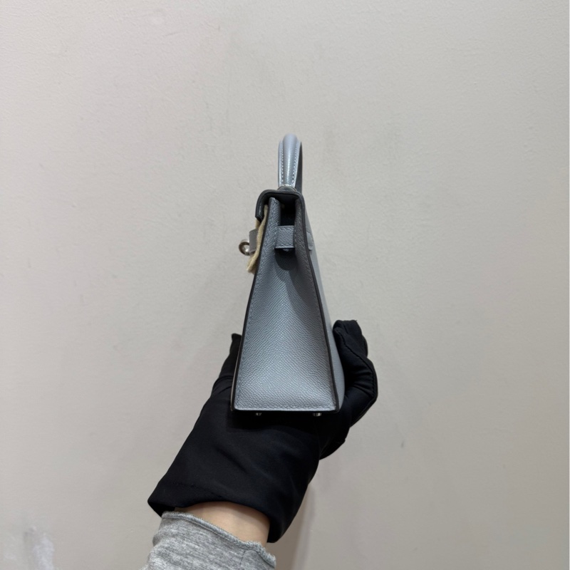 愛馬仕 Hermes mini Kelly二代 銀扣 madame皮 藍灰色調P0 木偶灰 手袋 斜挎包-3