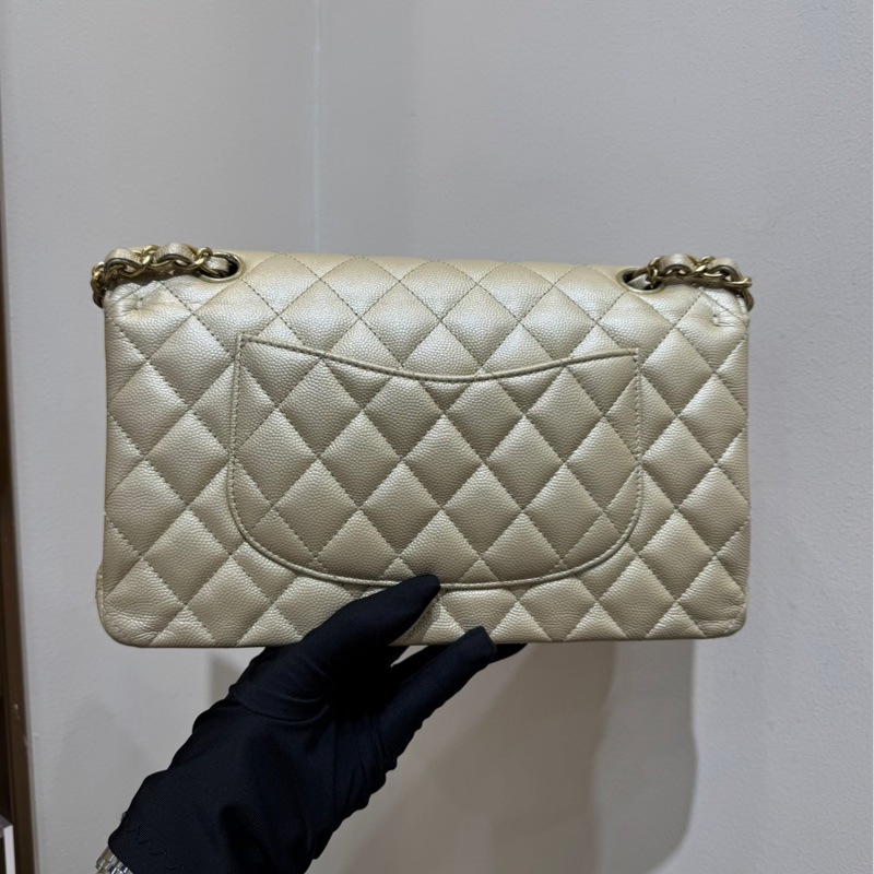 香奈兒 Chanel 經典菱格紋cf 奶茶色 米色淺金扣 斜挎包 單肩包-2