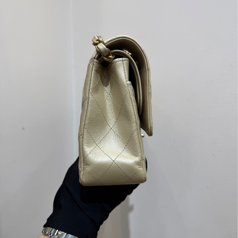 香奈兒 Chanel 經典菱格紋cf 奶茶色 米色淺金扣 斜挎包 單肩包-3