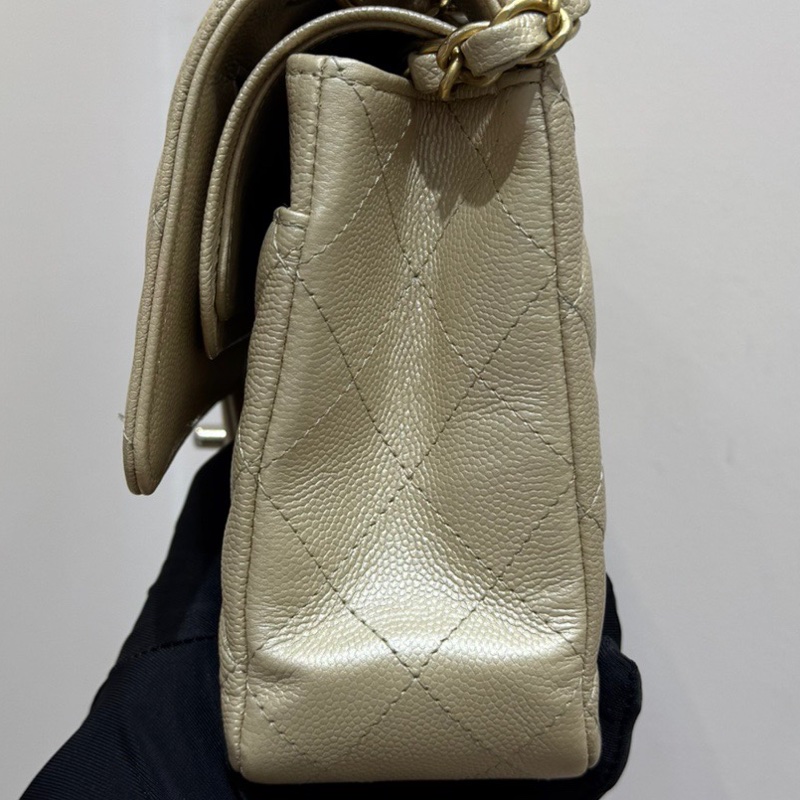 香奈兒 Chanel 經典菱格紋cf 奶茶色 米色淺金扣 斜挎包 單肩包-7