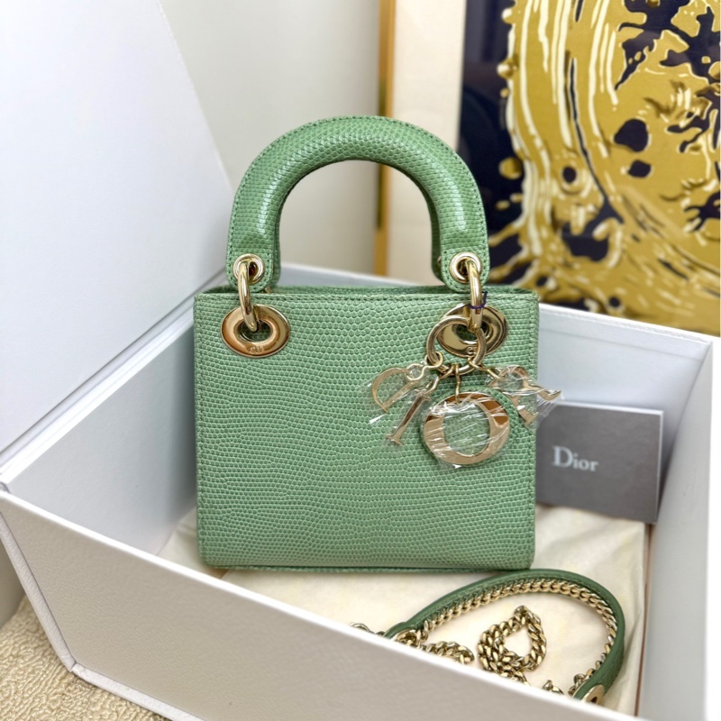 Dior 迪奧 牛油果綠金扣蜥蜴皮Lady Dior戴妃包 經典三格設計  手袋 斜挎包-0
