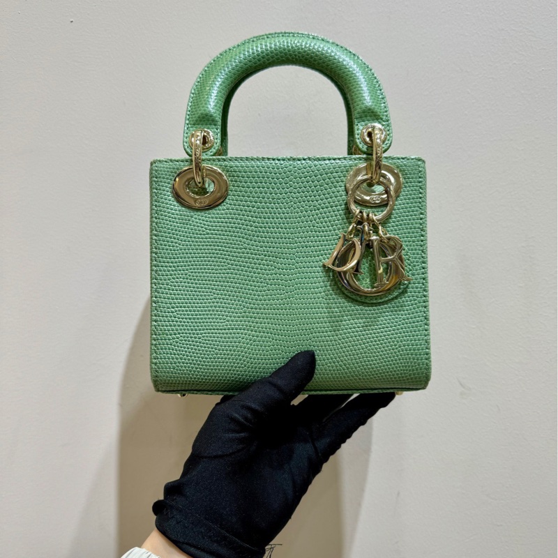Dior 迪奧 牛油果綠金扣蜥蜴皮Lady Dior戴妃包 經典三格設計  手袋 斜挎包-1
