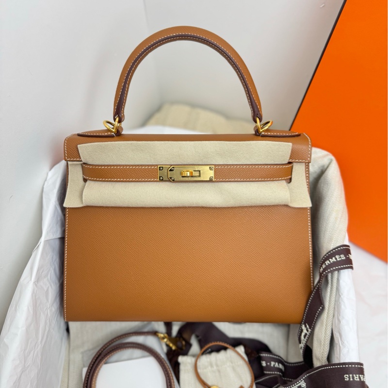 愛馬仕 Hermes kelly28 棕色金扣手袋 斜挎包-1
