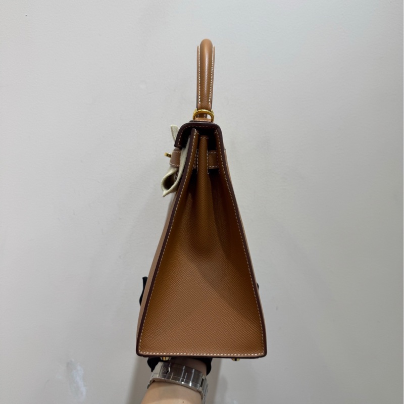愛馬仕 Hermes kelly28 棕色金扣手袋 斜挎包-4