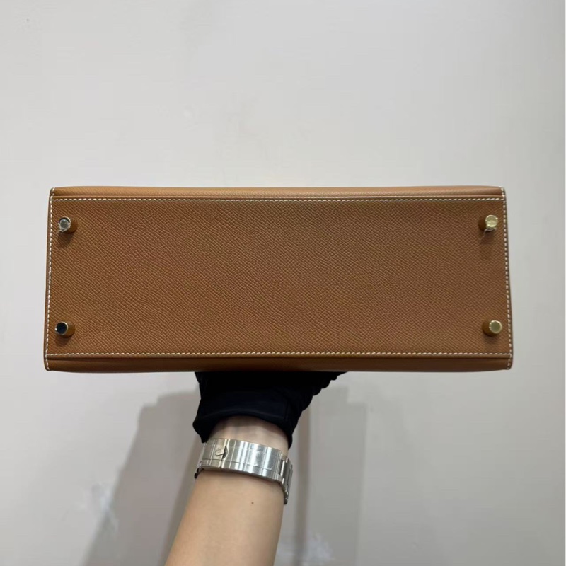 愛馬仕 Hermes kelly28 棕色金扣手袋 斜挎包-6