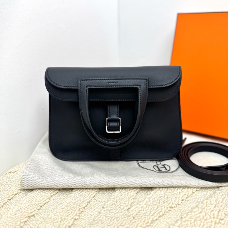 Hermes 愛馬仕 halzan mini單肩 手提包 黑色銀扣手袋 斜挎包-1