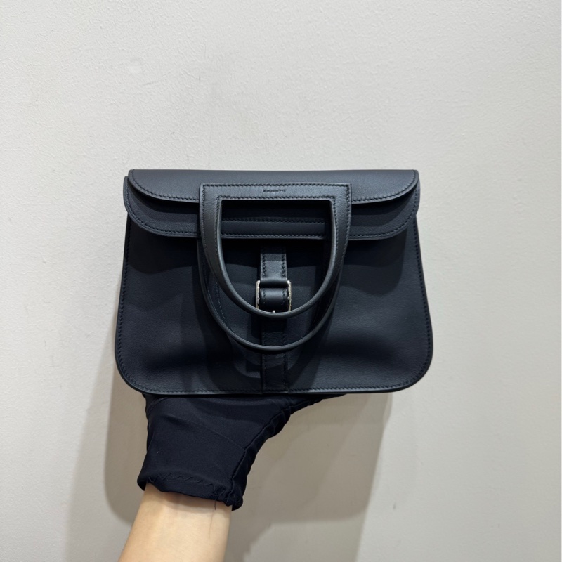 Hermes 愛馬仕 halzan mini單肩 手提包 黑色銀扣手袋 斜挎包-2