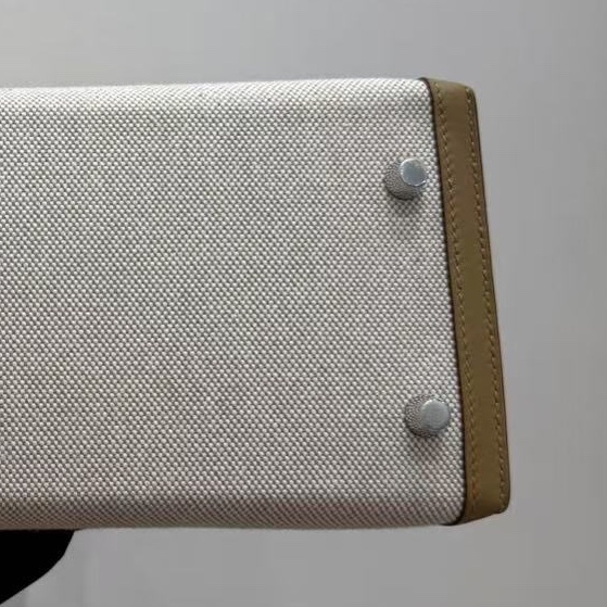 愛馬仕 Hermes Kelly28 限量帆布拼皮 奶茶色銀扣 手袋 斜挎包-7