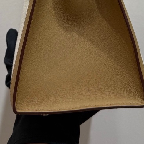 愛馬仕 Hermes Kelly28 限量帆布拼皮 奶茶色銀扣 手袋 斜挎包-8