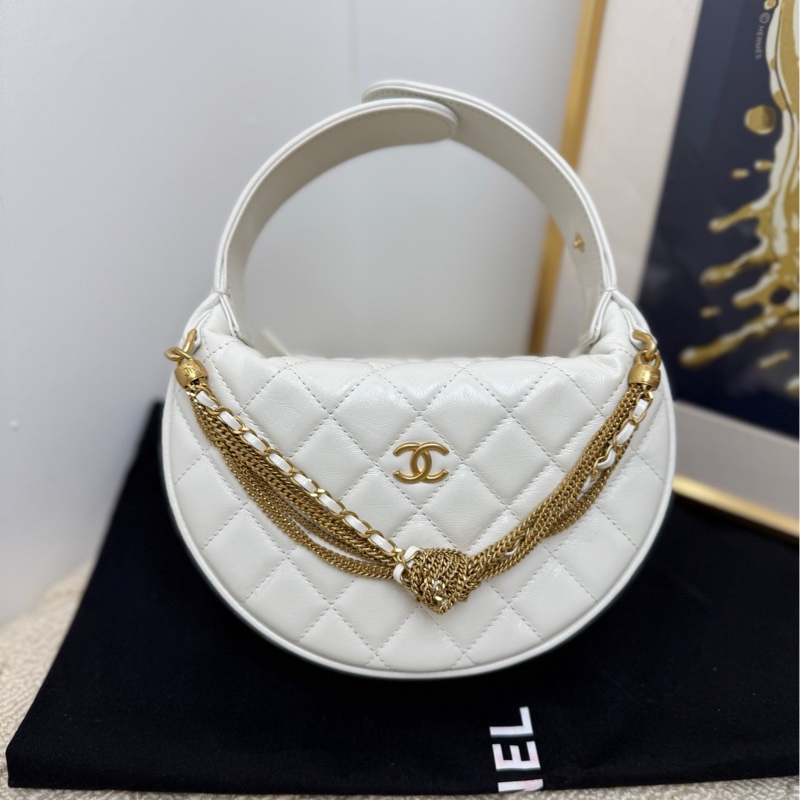 Chanel 香奈兒 24A白金鍊條雙C呼啦圈手柄包 手袋-0