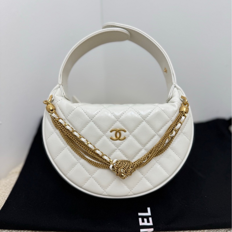 Chanel 香奈兒 24A白金鍊條雙C呼啦圈手柄包 手袋-1