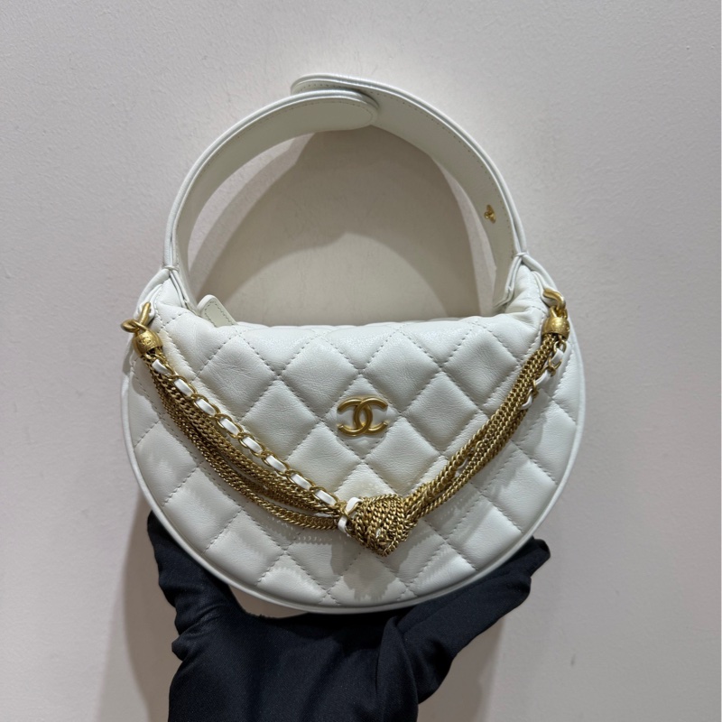 Chanel 香奈兒 24A白金鍊條雙C呼啦圈手柄包 手袋-2