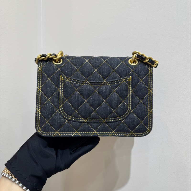 Chanel 香奈兒 23s牛仔丹寧公文郵差包豆腐包 手拎單肩斜挎-2