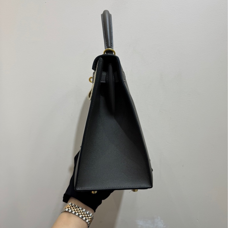 愛馬仕 Hermes kelly28 石墨灰金扣手袋 斜挎包 單肩包-4