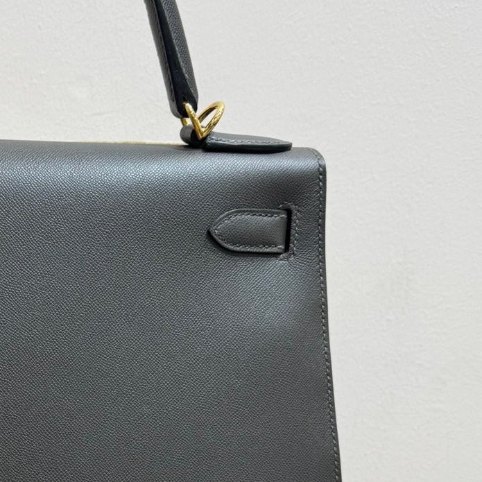 愛馬仕 Hermes kelly28 石墨灰金扣手袋 斜挎包 單肩包-7