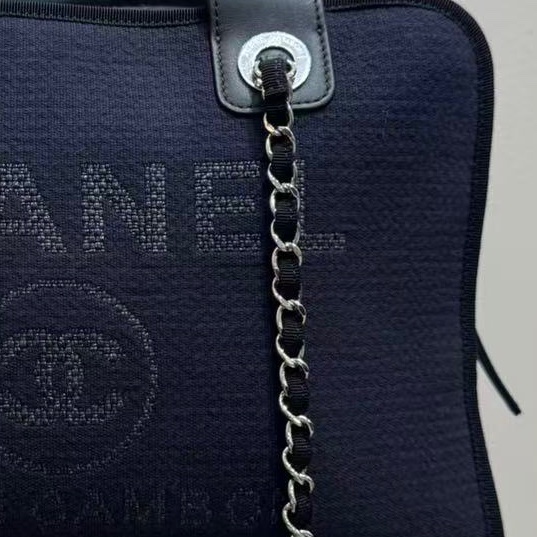 Chanel 香奈兒 保齡球包沙灘包手提單肩斜挎包 深藍色銀扣-8