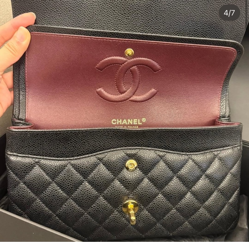 *SHIHNA名牌精品*CHANEL CF 25 荔枝牛皮黑金釦斜背包/肩背包（30開保卡款）-3