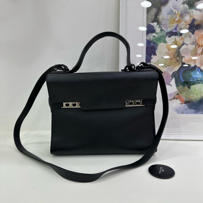 DELVAUX德爾沃Tempete黑銀手提單肩斜背包 尺寸:27.5*10*21-0