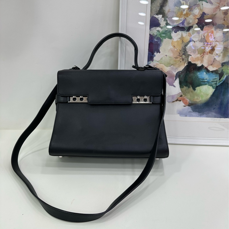 DELVAUX德爾沃Tempete黑銀手提單肩斜背包 尺寸:27.5*10*21-1