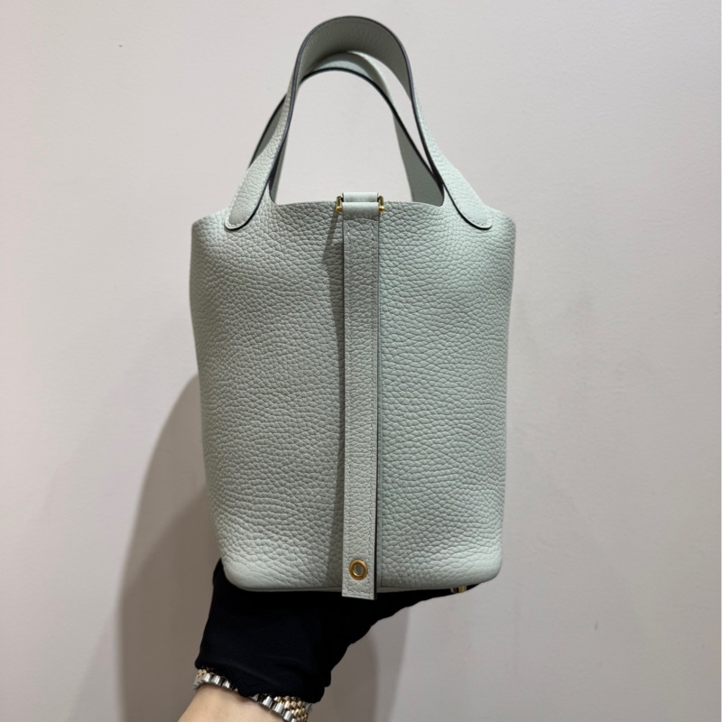 愛馬仕Hermes  picotin18 菜籃子 冰晶灰金扣手袋-4