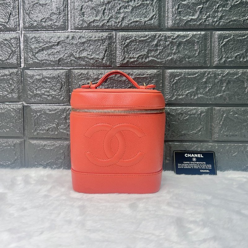 CHANEL 粉橘魚子醬手提化妝箱-0